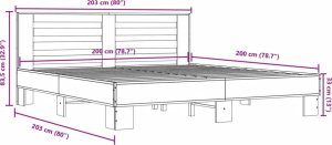 vidaXL vidaXL Rama łóżka, dąb sonoma, 200x200 cm, materiał drewnopochodny 9