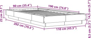 vidaXL vidaXL Rama łóżka, dąb sonoma, 90x190 cm, materiał drewnopochodny 10