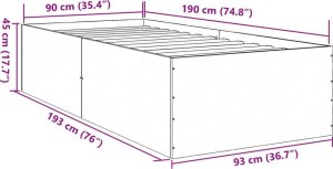 vidaXL vidaXL Rama łóżka, brązowy dąb, 90x190 cm, materiał drewnopochodny 10