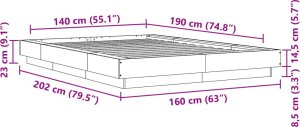 vidaXL vidaXL Rama łóżka, przydymiony dąb, 140x190cm, materiał drewnopochodny 10