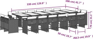 vidaXL vidaXL 17-cz. zestaw mebli ogrodowych z poduszkami, brązowy, rattan PE 8