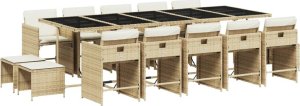 vidaXL vidaXL 15-cz. zestaw mebli ogrodowych z poduszkami, beżowy, rattan PE 2