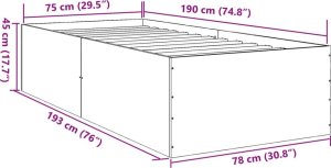 vidaXL vidaXL Rama łóżka, szary dąb sonoma, 75x190cm, materiał drewnopochodny 10
