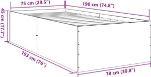 vidaXL vidaXL Rama łóżka, dąb sonoma, 75x190 cm, materiał drewnopochodny 10