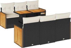 vidaXL vidaXL 7-cz. zestaw mebli z poduszkami, czarny, polirattan i akacja 2