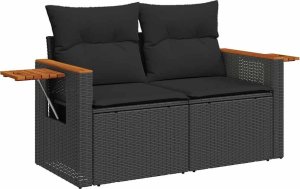 vidaXL vidaXL 4-cz. sofa ogrodowa z poduszkami, czarny rattan PE i akacja 5