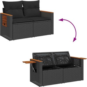 vidaXL vidaXL 4-cz. sofa ogrodowa z poduszkami, czarny rattan PE i akacja 9