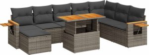 vidaXL 7-cz. zestaw mebli z poduszkami, szary, polirattan i akacja 2