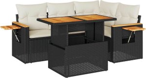 vidaXL 4-cz. sofa ogrodowa z poduszkami, czarny rattan PE i akacja 2