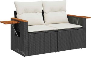 vidaXL 4-cz. sofa ogrodowa z poduszkami, czarny rattan PE i akacja 5
