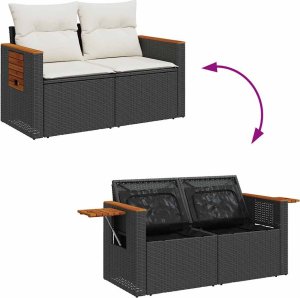 vidaXL 4-cz. sofa ogrodowa z poduszkami, czarny rattan PE i akacja 9