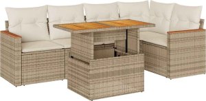 vidaXL vidaXL 5-cz. zestaw mebli z poduszkami, beżowy, rattan PE i akacja 2