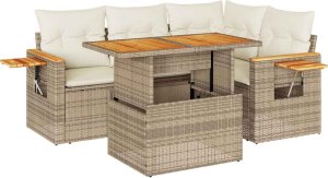 vidaXL vidaXL 4-cz. sofa ogrodowa z poduszkami, beżowy, rattan PE i akacja 2