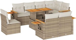 vidaXL vidaXL 9-cz. zestaw mebli z poduszkami, beżowy, polirattan i akacja 2