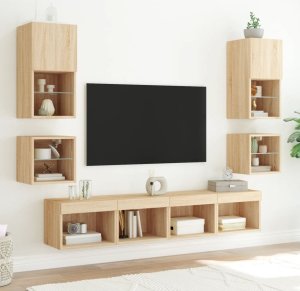 vidaXL vidaXL Ścienna szafka TV z LED, dąb sonoma, 30x28,5x30 cm 5