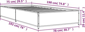 vidaXL vidaXL Rama łóżka, dąb sonoma, 75x190 cm, materiał drewnopochodny 9