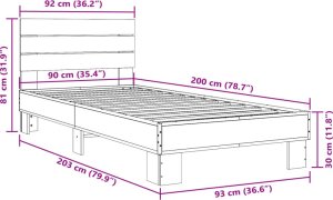 vidaXL vidaXL Rama łóżka, dąb sonoma, 90x200 cm, materiał drewnopochodny 9