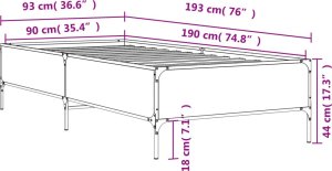 vidaXL vidaXL Rama łóżka, dąb sonoma, 90x190 cm, materiał drewnopochodny 9