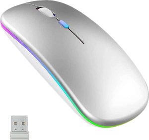 Mysz Alogy Cicha Myszka slim mysz bezprzewodowa Alogy podświetlana LED RGB do laptopa tabletu Srebrna 1