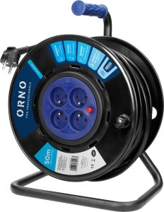 Orno Przedłużacz bębnowy, 4 gniazda 2P+Z, kabel PVC H05VV-F 3x1,5mm?, długość - 50m, STAŁE GNIAZDA, termik, przesłony torów prądowych 1