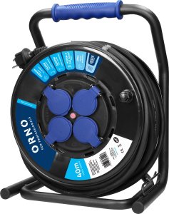 Orno Przedłużacz bębnowy profesjonalny IP44, 4 gniazda 2P+Z, kabel gumowy olejoodporny, H07RN-F 3x2,5mm?, długość 40m, unikatowy stojak CUBE, STAŁE GNIAZDA, termik, przesłony torów prądowych. 1