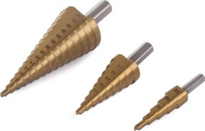 Wiertło Verk Wiertła wiertło stożkowe stopniowe 3 szt HSS tytan Wiertła wiertło stożkowe stopniowe 3 szt HSS tytan 3