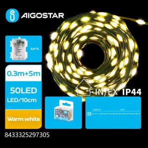 Lampki choinkowe Aigostar  Lampki choinkowe na 3 baterie AA PVC i miedź, Ciepła biel, 5m Taśma świetlna na 3 baterie AA PVC i miedź, Ciepła biel, 5m 1