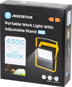 Naświetlacz Aigostar  Przenośna lampa 50W 6500K robocza halogen led z podstawką kabel 1,8m Przenośna lampa 50W 6500K robocza halogen led z podstawką kabel 1,8m 6