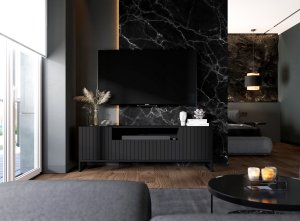 Meble Lindner Komoda RTV Loft Szafka RTV Czarny MAT Nowoczesna Czarna Metalowa Rama 150 cm Glamour 2