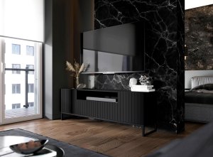 Meble Lindner Komoda RTV Loft Szafka RTV Czarny MAT Nowoczesna Czarna Metalowa Rama 150 cm Glamour 3