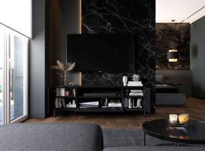 Meble Lindner Komoda RTV Loft Szafka RTV Czarny MAT Nowoczesna Czarna Metalowa Rama 150 cm Glamour 4