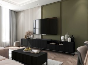 Meble Lindner Komoda RTV Loft Szafka RTV Czarny MAT Nowoczesna Czarna Metalowa Rama 150 cm Glamour 9