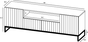 Meble Lindner Komoda RTV Loft Szafka RTV Czarny MAT Nowoczesna Czarna Metalowa Rama 150 cm Glamour 10