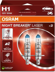 Osram OSRAM Automobilinės lemputės NIGHT BREAKER LASER +150% H1 55W 12V P14.5S 2vnt 1