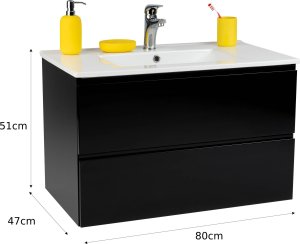 Stamar Czarna szafka łazienkowa z umywalką 80 cm 2
