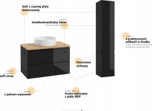 Stamar Czarna szafka łazienkowa z umywalką 80 cm 5