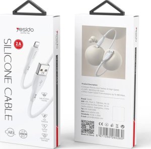 Kabel USB Yesido Silikonowy Kabel CA119 12W USB-iP 1m 2.4A, WHITE / BIAŁY 2