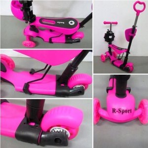 Hulajnoga R-Sport Hulajnoga H3 RÓŻOWA Jeździk 5w1 R-Sport Świecące koła LED 5