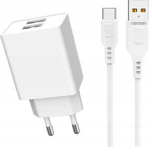 Ładowarka Vega ŁADOWARKA SIECIOWA 2.1A 10W  BIAŁA DENMEN 2100mA 2xUSB DC02 + KABEL TYP-C WHITE> 5