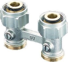 Oventrop Multiflex F, ZB-podwójne przyłącze z odcięciem, 3/4NZx3/4GZ, mosiądz, niklowane 1