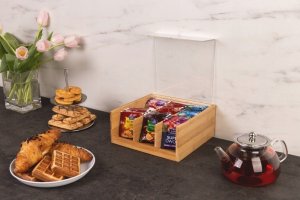 Kesper Skrzynka na herbatę z bambusa, pojemnik do kuchni, pojemnik z pokrywką, pudełko na herbatę, pojemnik na żywność, akcesoria kuchenne, 3