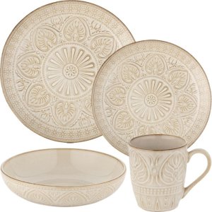 Florina Serwis obiadowy porcelanowy Florina Aristo 24 elementy zestaw talerzy i kubków dla 6 osób zdobione beżowe 1