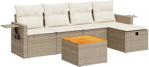 vidaXL 6-cz. zestaw mebli ogrodowych z poduszkami, beżowy, polirattan 2