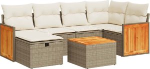 vidaXL 7-cz. zestaw wypoczynkowy do ogrodu, z poduszkami, beżowy 2