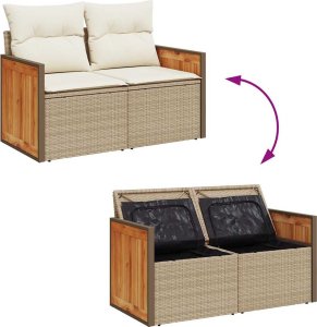 vidaXL 7-cz. zestaw wypoczynkowy do ogrodu, z poduszkami, beżowy 10