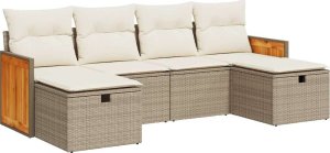 vidaXL 6-cz. zestaw mebli ogrodowych z poduszkami, beżowy, polirattan 2