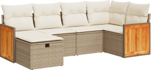 vidaXL 6-cz. zestaw mebli ogrodowych z poduszkami, beżowy, polirattan 2