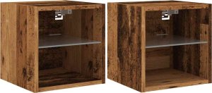 vidaXL vidaXL Ścienne szafki TV z LED, 2 szt., stare drewno, 30x28,5x30 cm 2