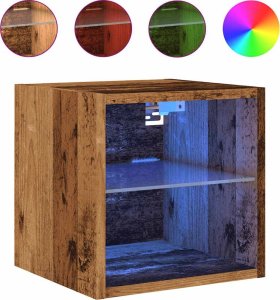 vidaXL vidaXL Ścienne szafki TV z LED, 2 szt., stare drewno, 30x28,5x30 cm 3