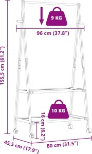 vidaXL vidaXL Wieszak na ubrania z półkami i kółkami, 96x45,5x155,5 cm 9